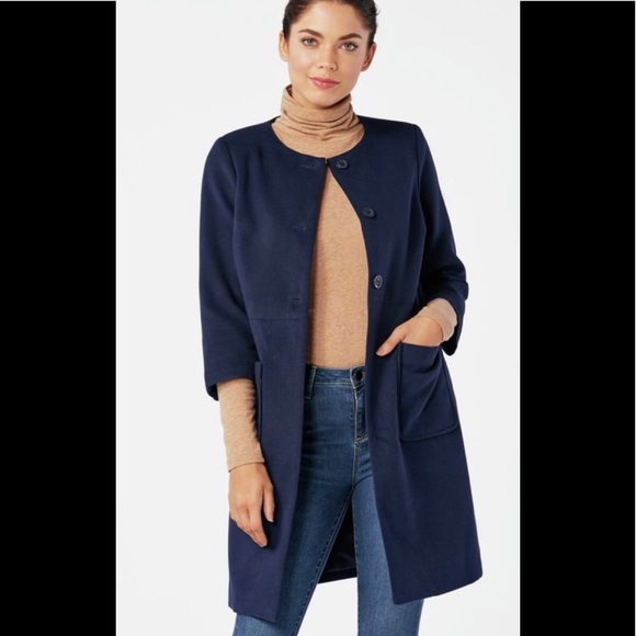 NWT JustFab Navy Collarless Coat in Medium - Picture 7 of 9